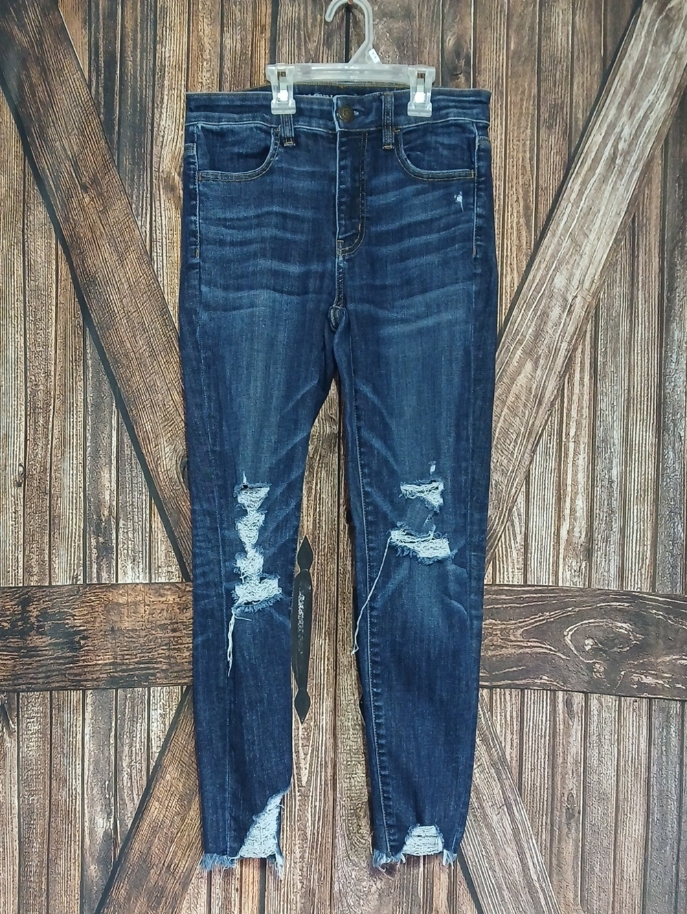 American Eagle Outfitters Dark Blue Distressed Skinny Jeans